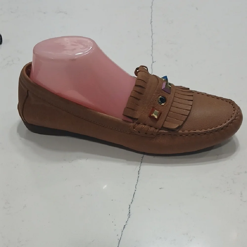 Vaneli Tan Loafers with Tassel Detail